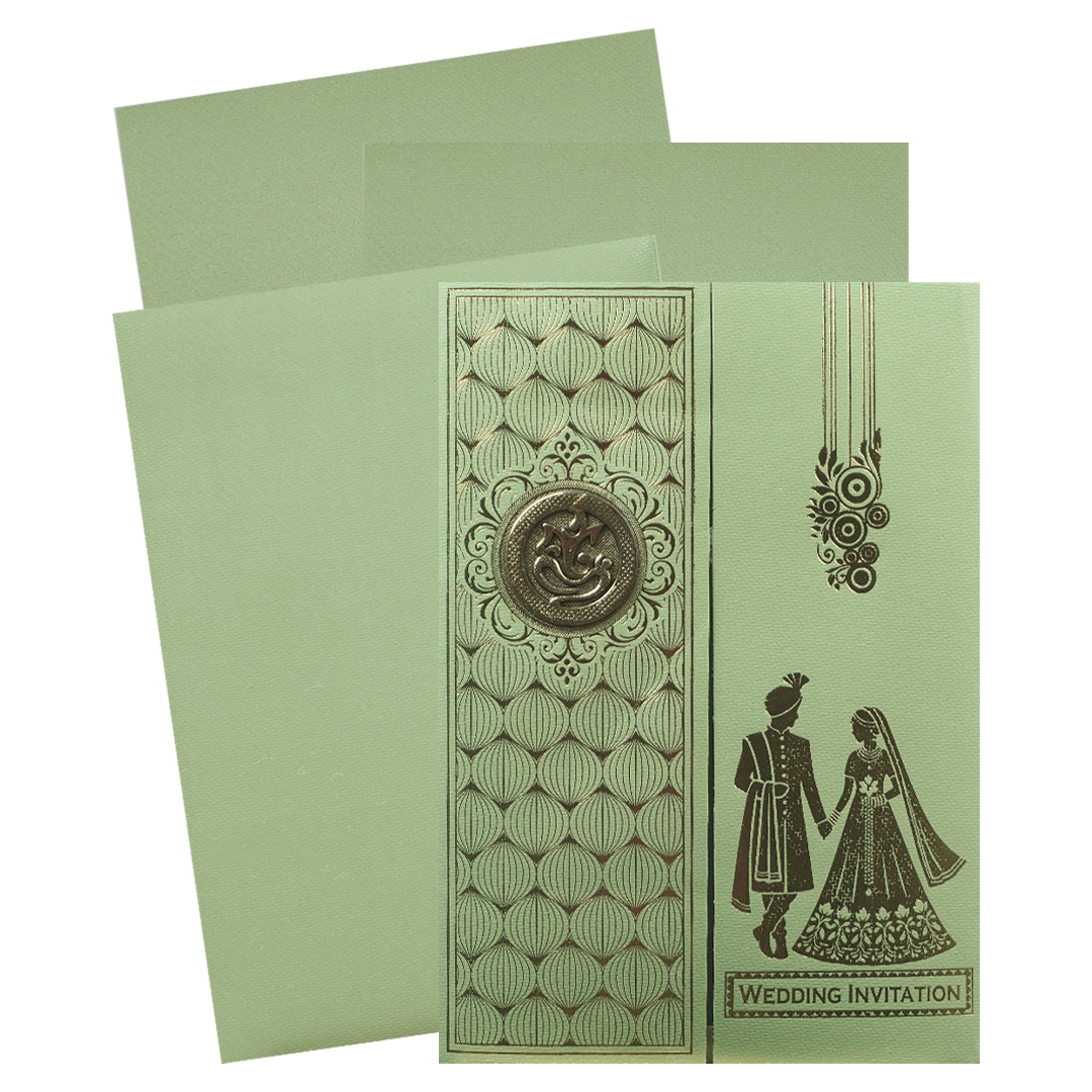 Sage Green Gold Couple Wedding Card-KNCM045N