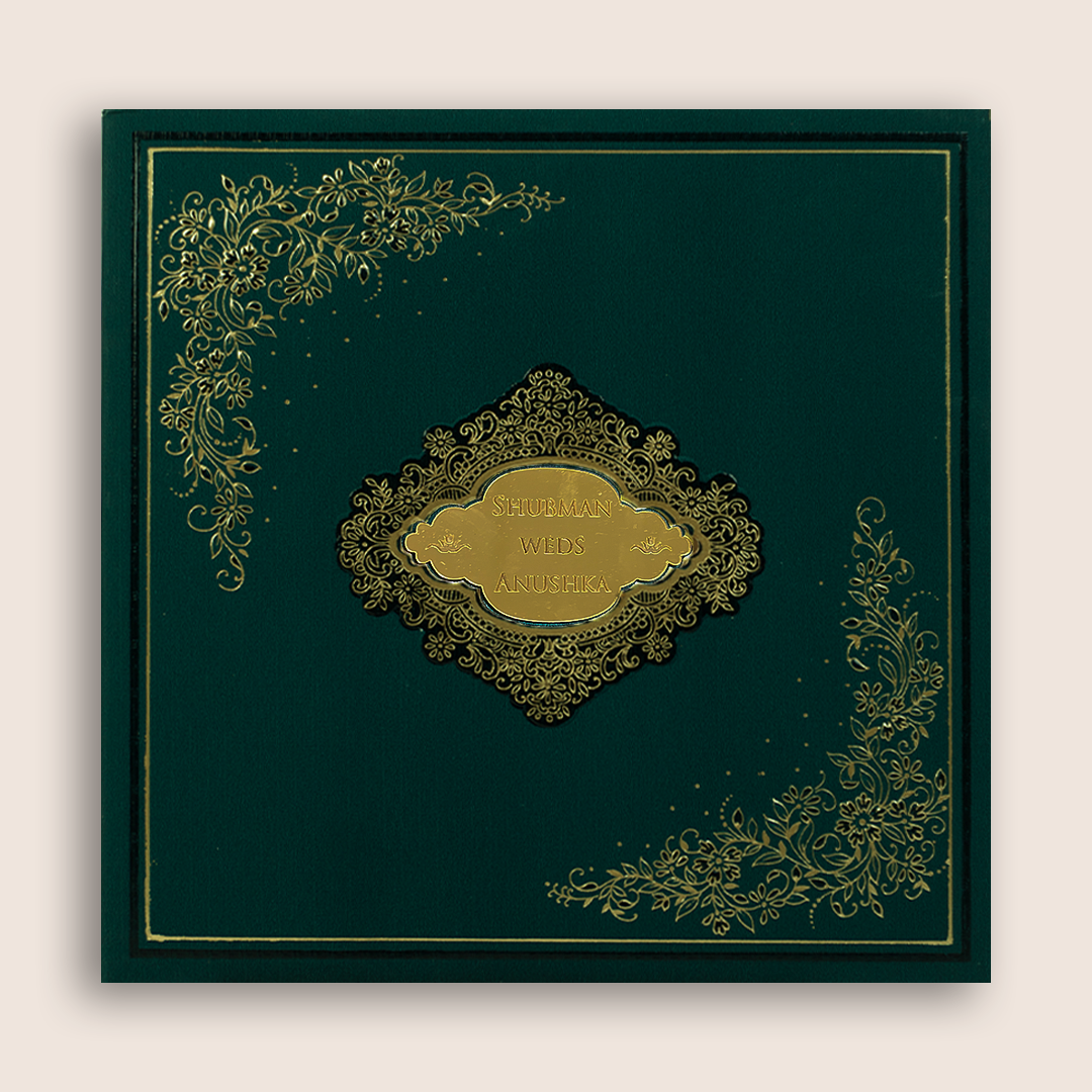 Teal Blue Embossed Floral Padded Marriage Invitation - KRB10430