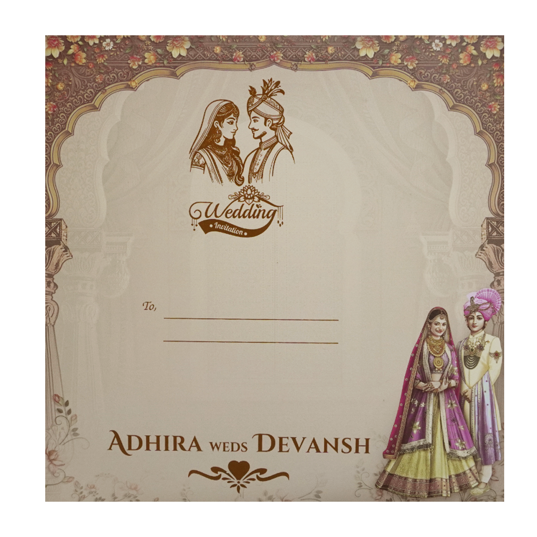 Brown Bride and Groom Padded Wedding Card - KSH72830