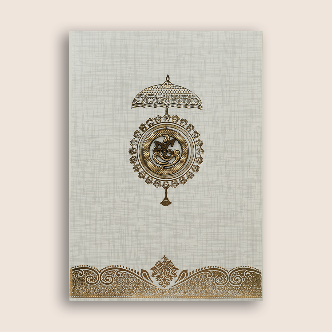 Grey Metallic Umbrella Ganesha Wedding Card - KNCP24GG