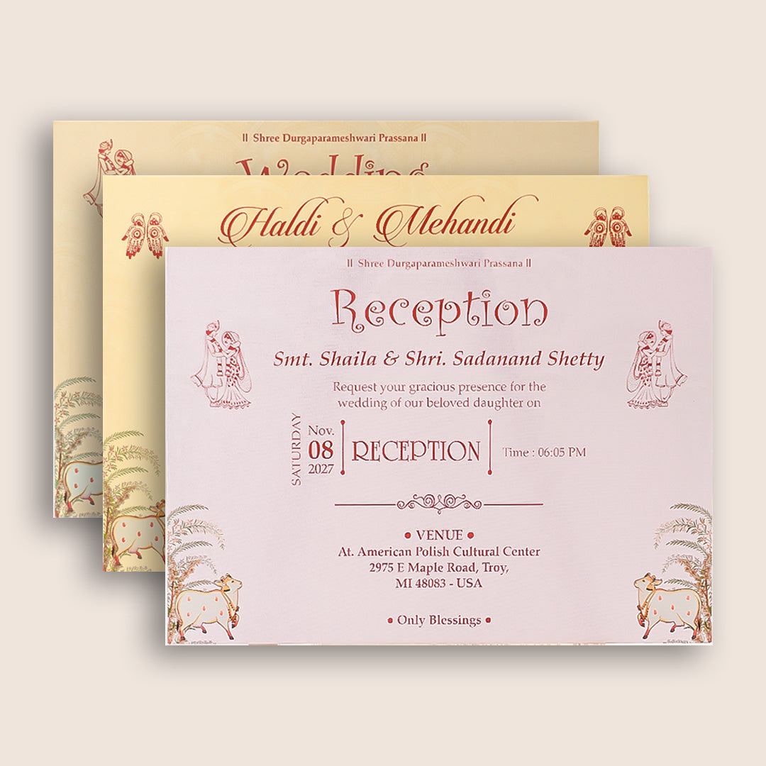 Maroon Floral Royal Palace Padded Wedding Card - KSH18320