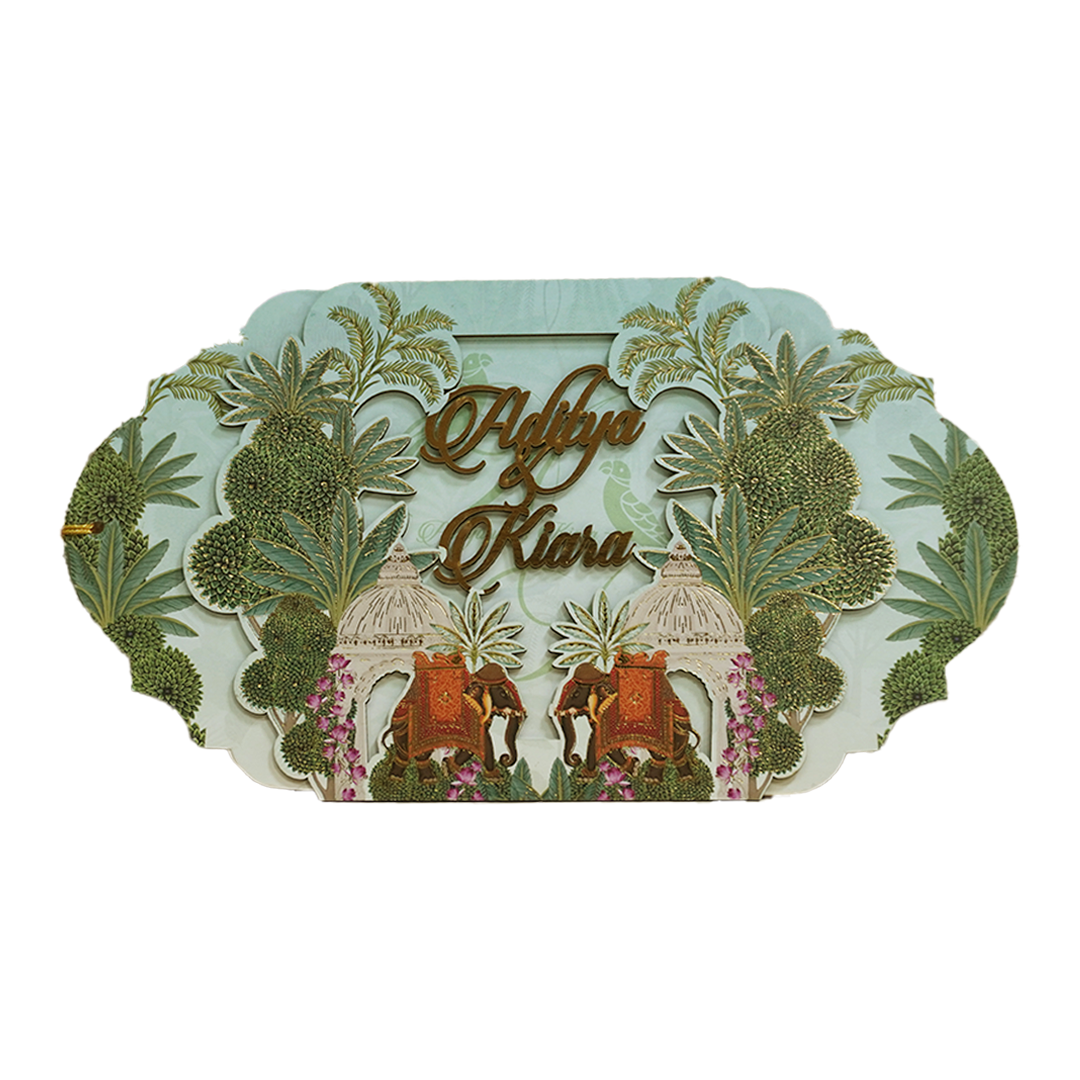 Luxury Green Garden Laser-Cut Wedding Card - KFR16160