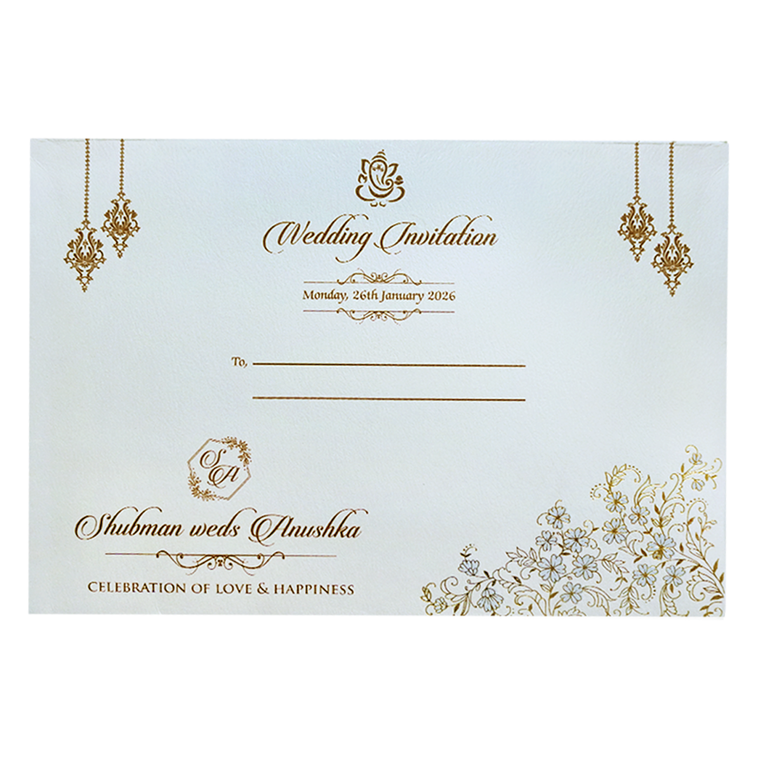 White Embossed Door Style Wedding Invitation Card-KRB09101
