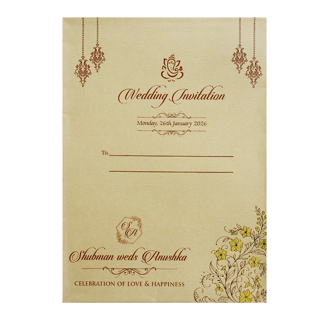 Metallic Gold Doorstyle Wedding Card-KRB09110