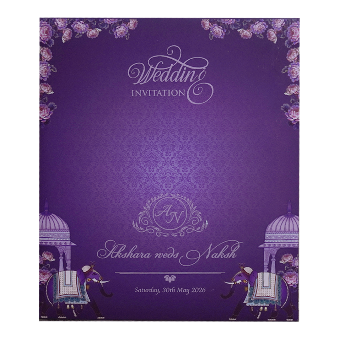Royal Purple Elephant Palace Wedding Invitation Card - KVN07560