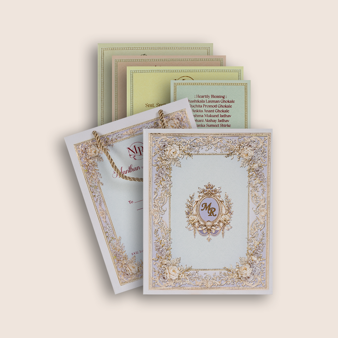 Lavender Embossed Floral Luxury Wedding Invitation Box - KSI33290