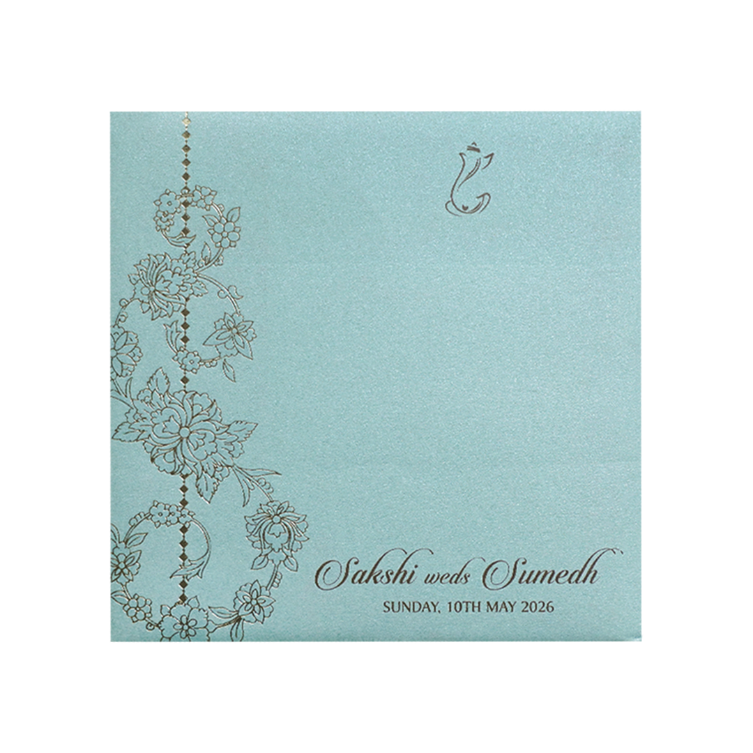 Sky Blue Floral Laser Cut Wedding Card-KPR06160