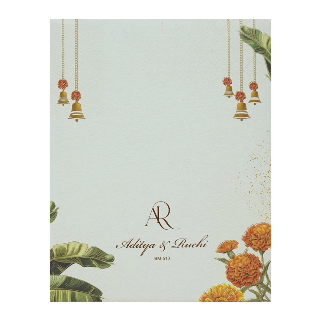 White Marigold Floral Padded Wedding Card - KBM05100