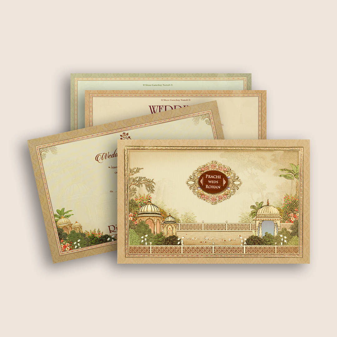Pastel Brown Floral Jharokha Wedding Invitation - KSH18950