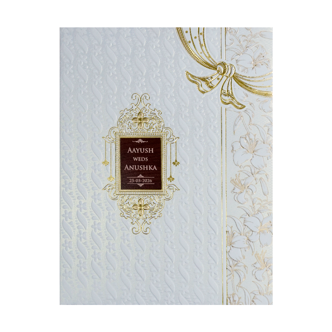 White Embossed Floral Padded Wedding Card-KSH73570
