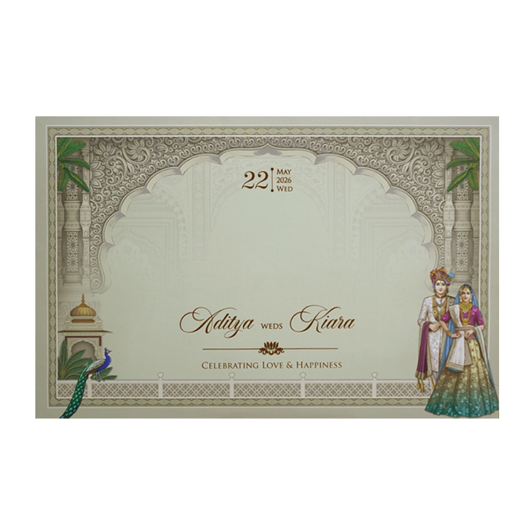 Royal Grey Palace Theme Wedding Card - KFR16310