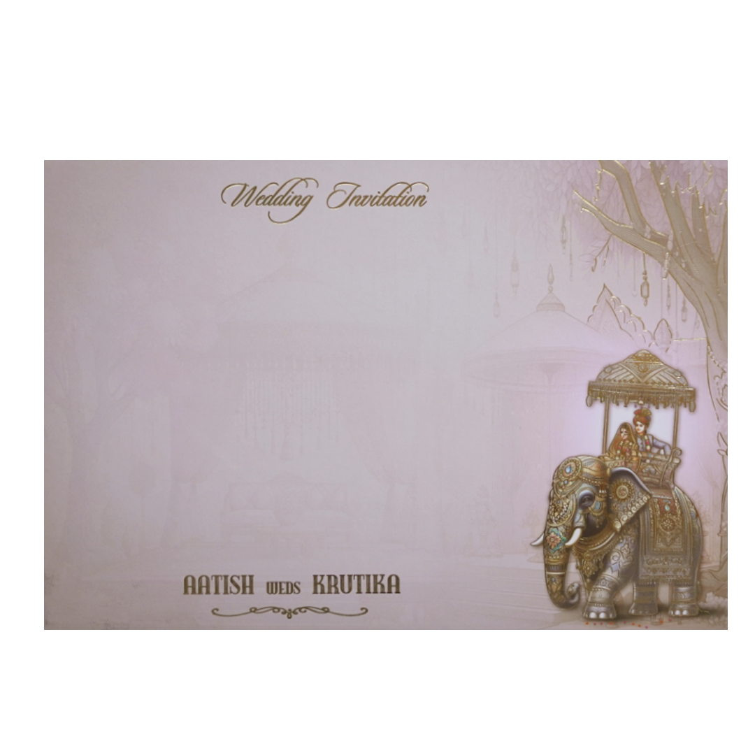 Pastel Lavender Modern Couple Peacock Laser Cut Padded Wedding Card -KMMEX8190