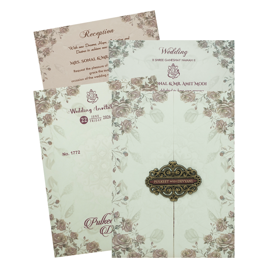 Vintage Green Rose Wedding Card-KJTS1772