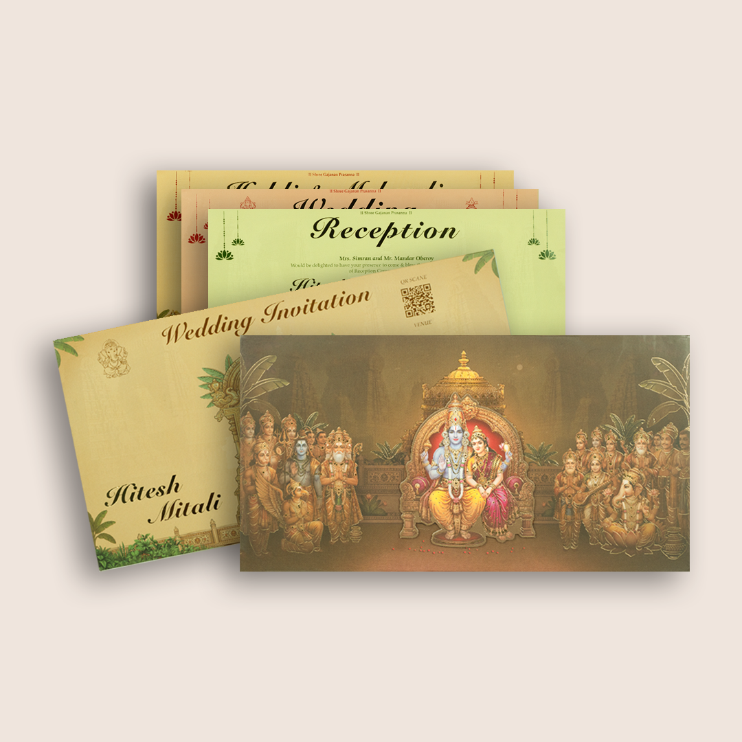 Brown Lord Balaji Padmavathi Padded Wedding Invitation - KSH27090