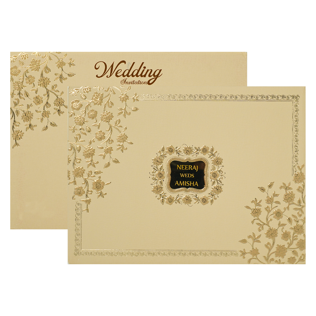 Cream Gold Floral Padded Wedding Card-KSSC1100
