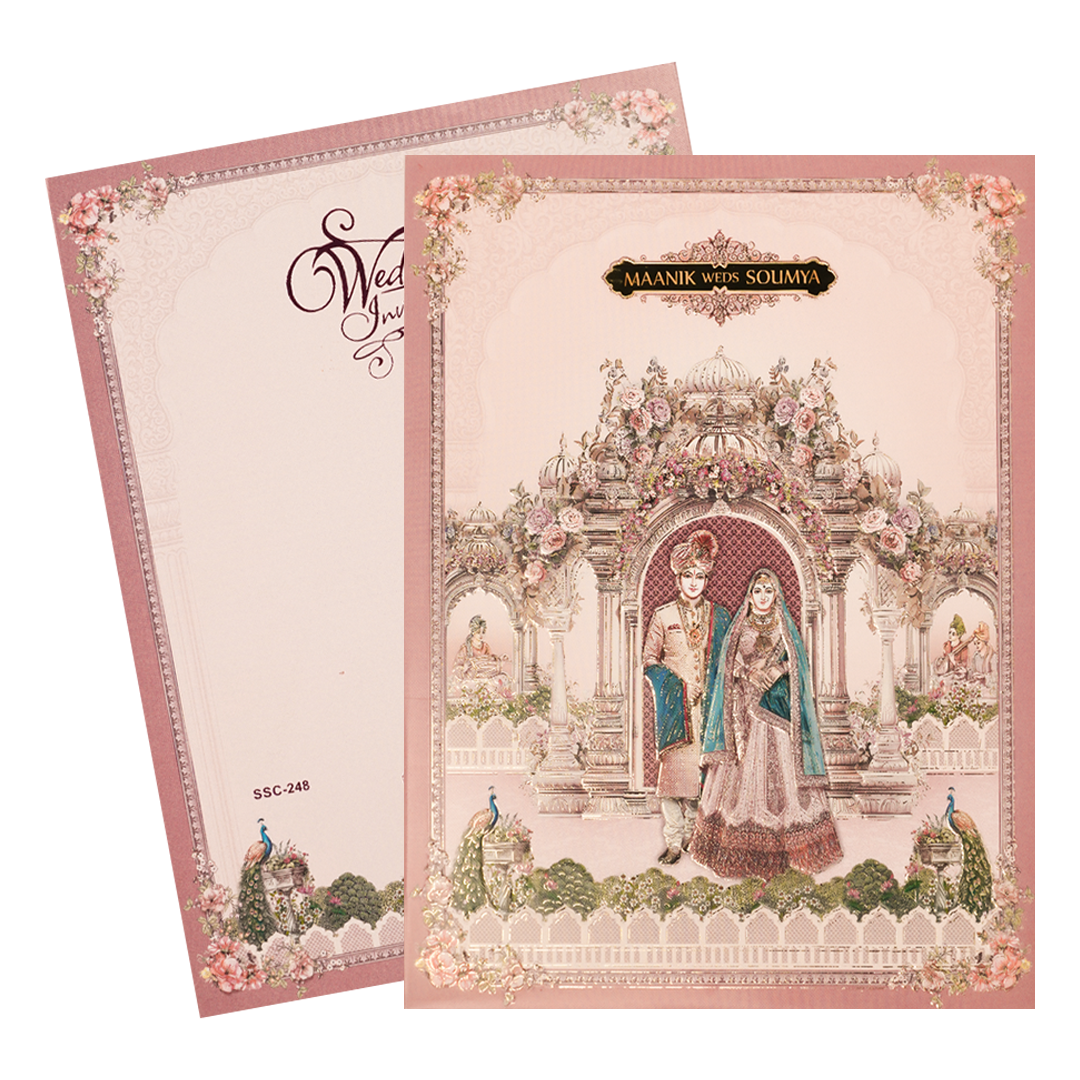 Pink Royal Couple Palace Padded Wedding Card-KSSC2480