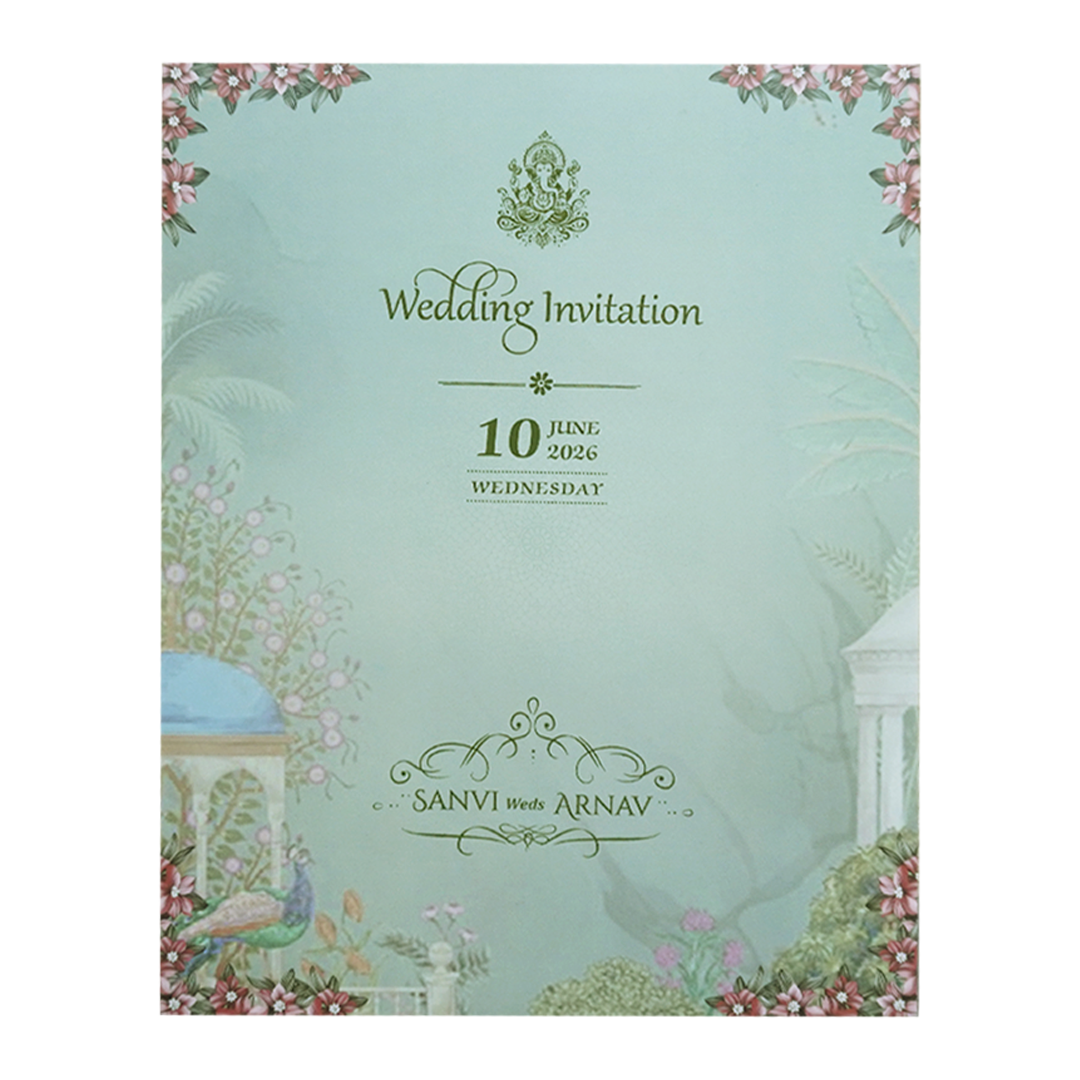 Pastel Green Padded Garden Wedding Card- KVN07710