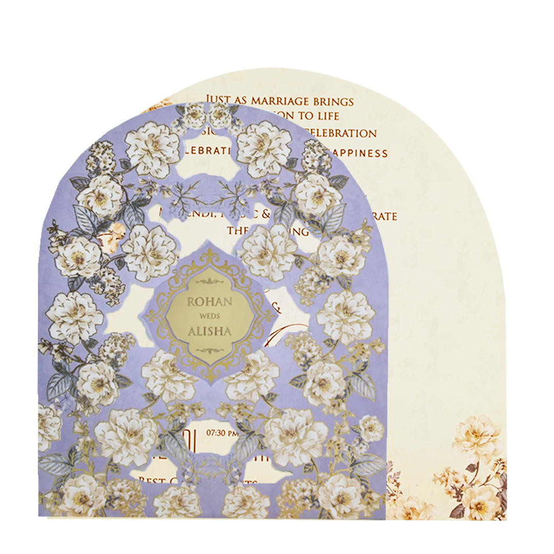 Purple Gold Laser Cut Floral Wedding Card - KFR16210