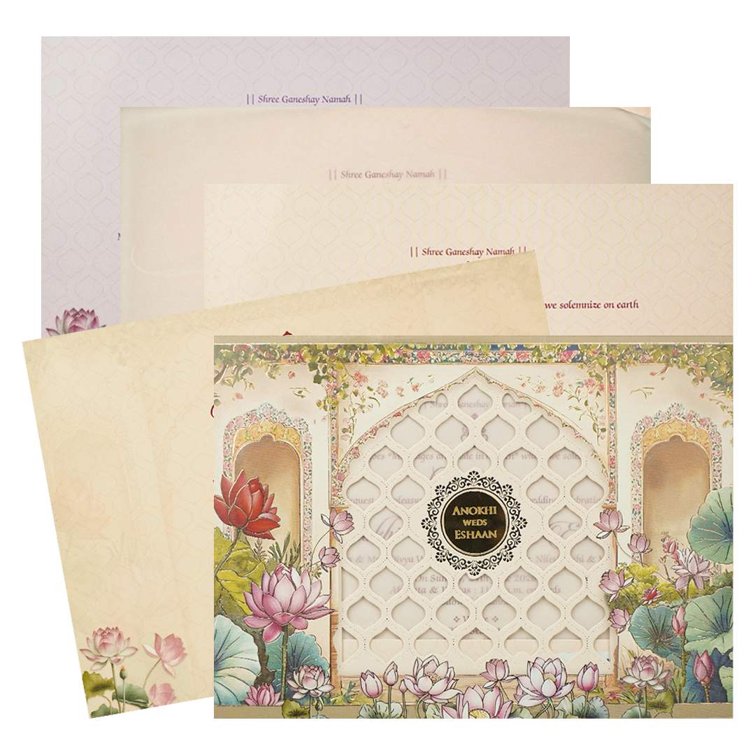 Check out Cream Laser Cut Wedding Card at best price. ✅WhatsApp Support ✅Express Delivery.|King of cards.