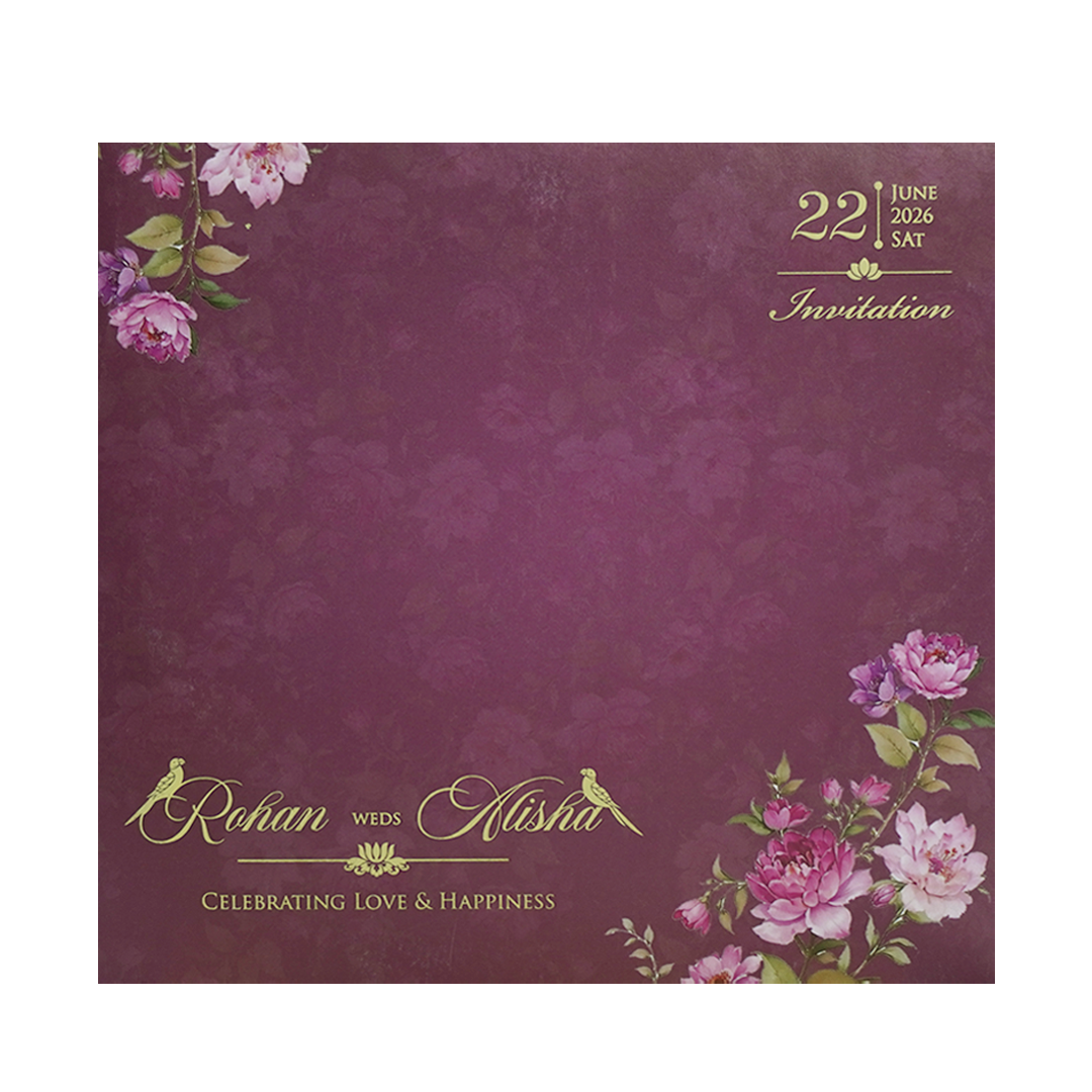 Royal Purple Laser Cut Floral Arch Wedding Card - KFR16190