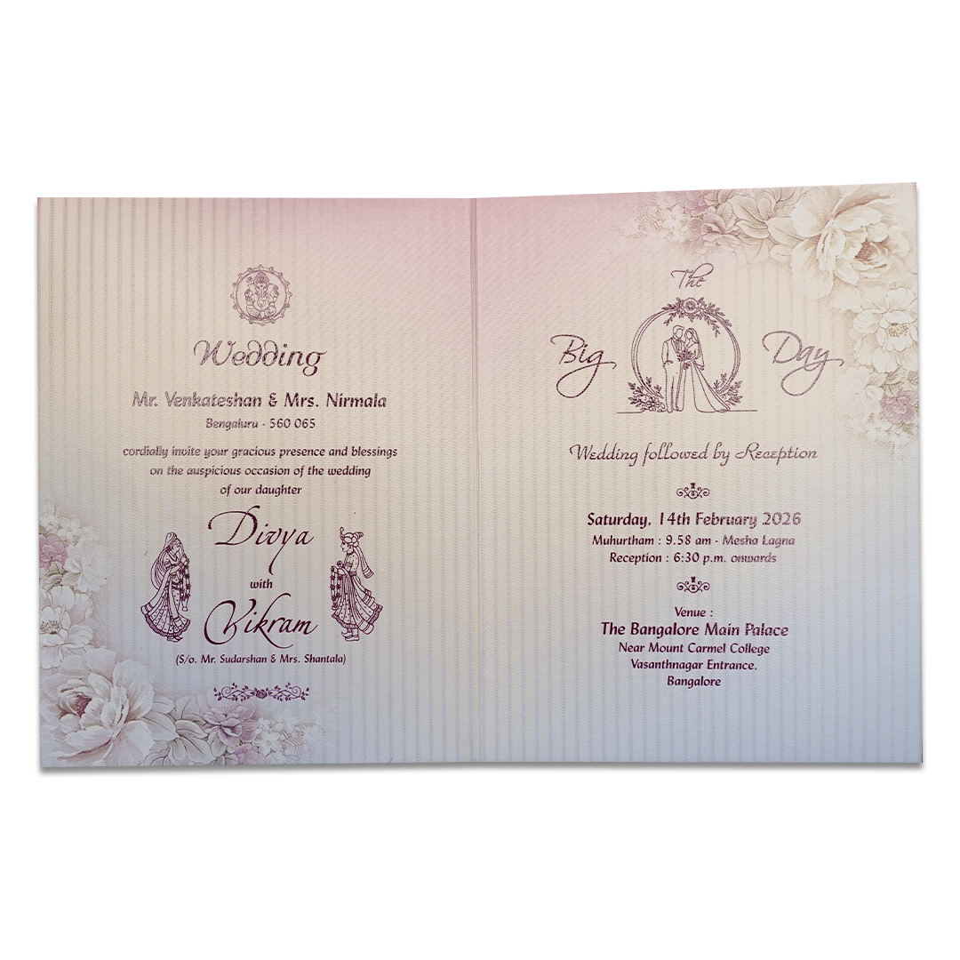 Lavender Paisley Couple Padded Wedding Card-KNKM8201