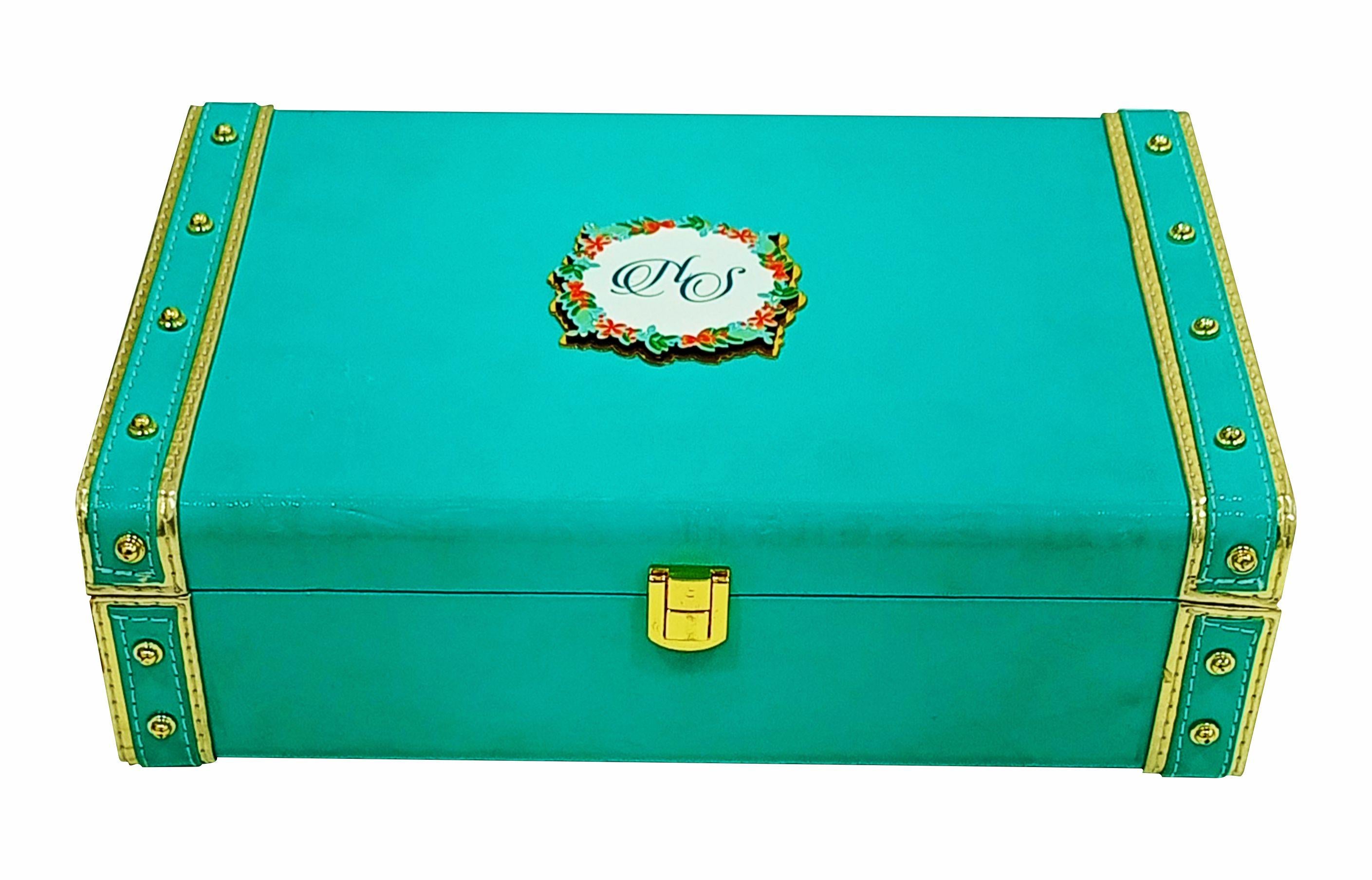 Light Green Ultra Premium Box Invitation Card With Sweet Boxes-KNKUP030