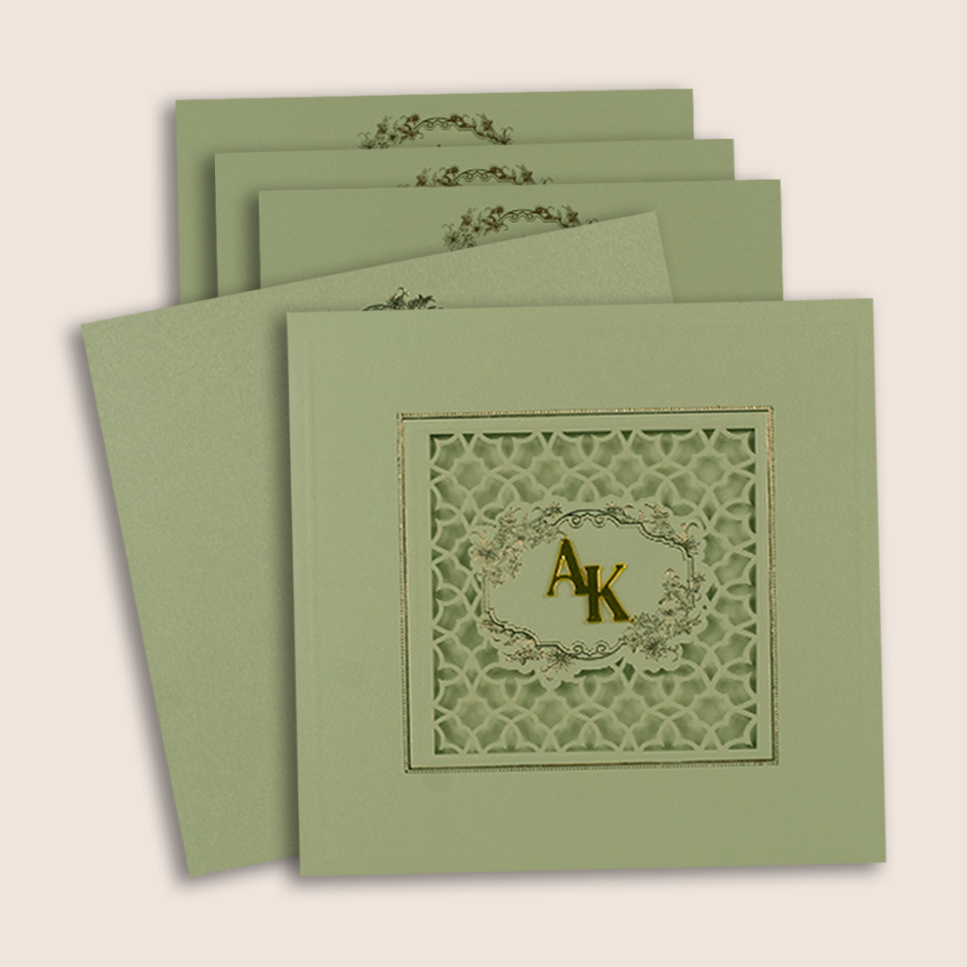 Pista Green Floral Laser cut Padded Invitation Card - KPR023540