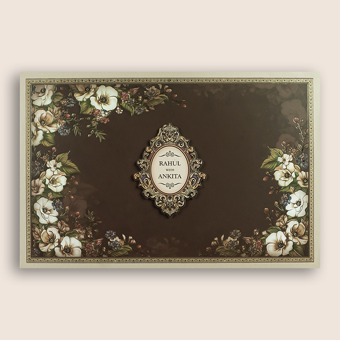 Brown Floral Padded Wedding Invitation Card - KSH18110