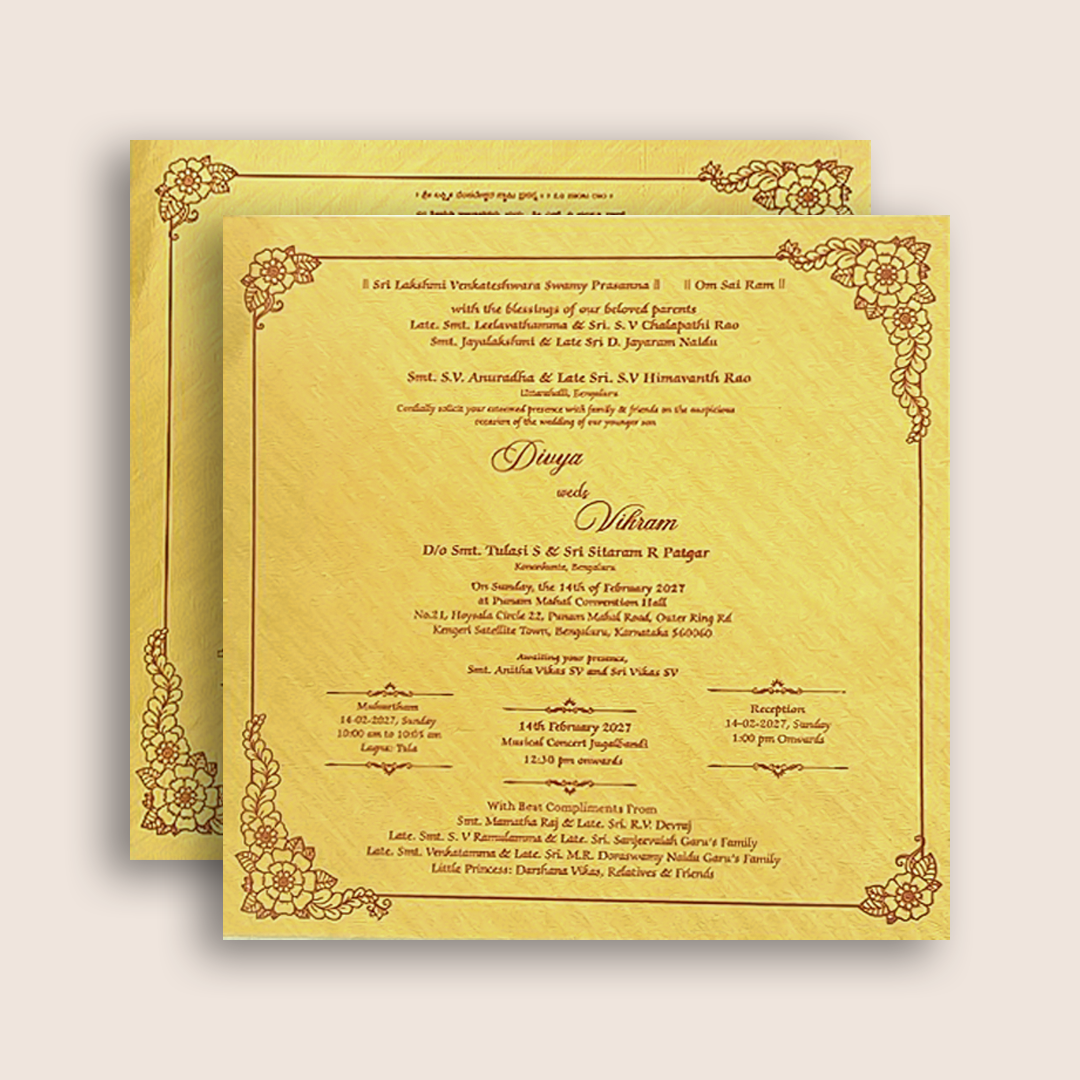 Gold Floral Pattern Wedding Card - KNPO5526G