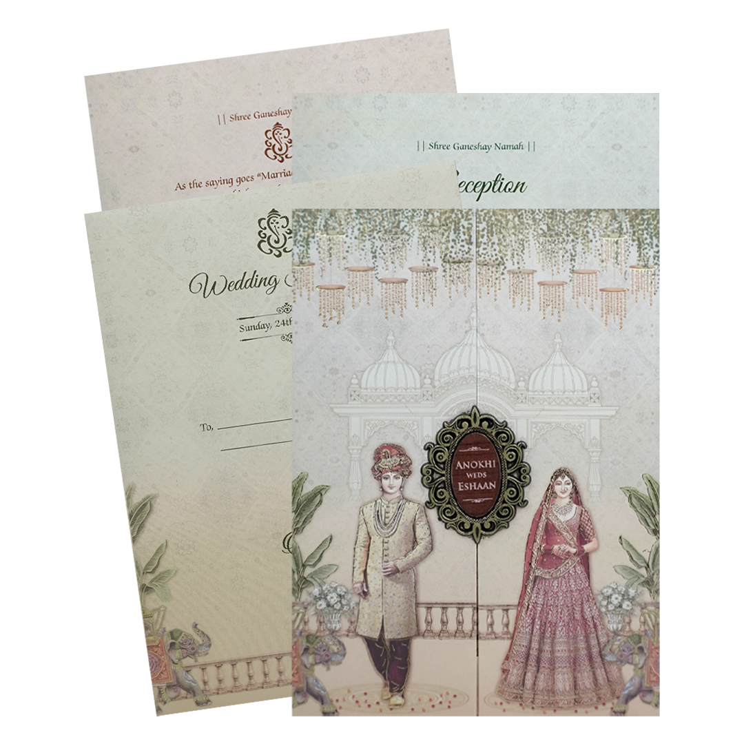 Cream Royal Bride Groom Wedding Card-KJTS3690