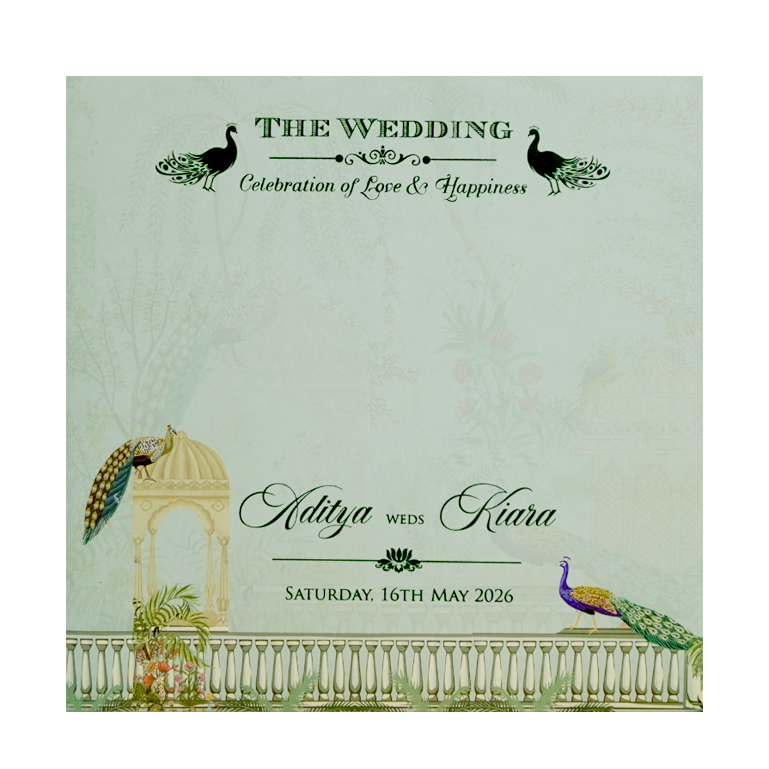 Pastel Green Peacock Dome Wedding Card-KFR15200