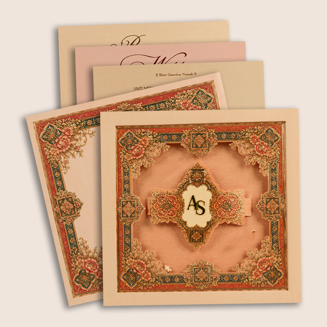 Light Pink Floral Laser cut Padded Invitation Card - KPR026200