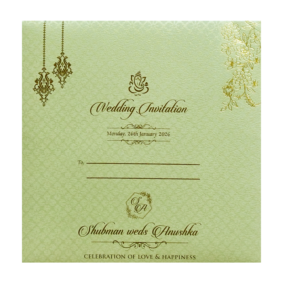 Elegant Gold Embossed Wedding Invitation Card-KRB09130