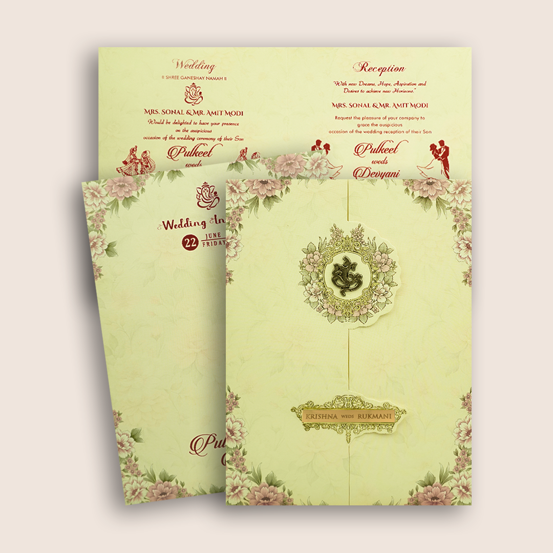 Cream Floral Door Style Invitation Card - KJTS1841
