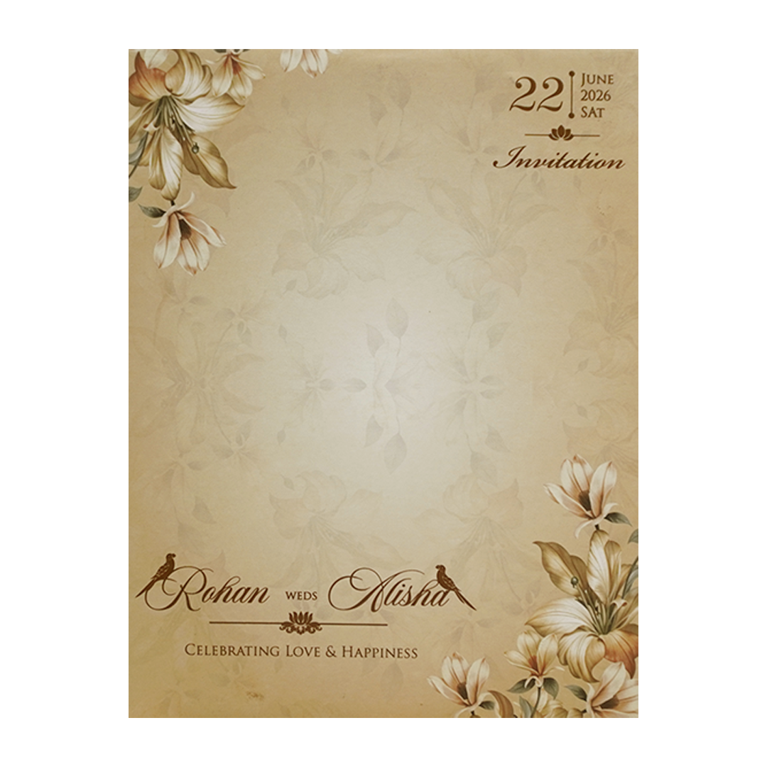 Beige Cream Floral Laser Cut Wedding Card - KFR16200