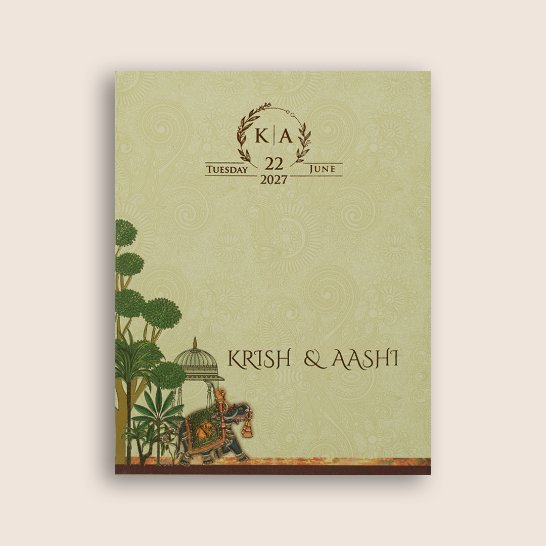 Brown Royal Elephant Door Style Padded Marriage Card - KPR07320