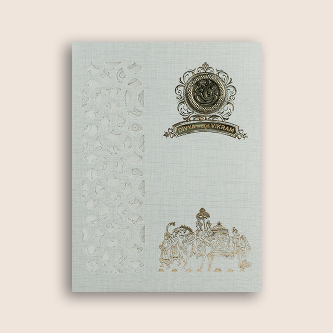 Grey Laser Cut Baraat Wedding Card - KNK9404G