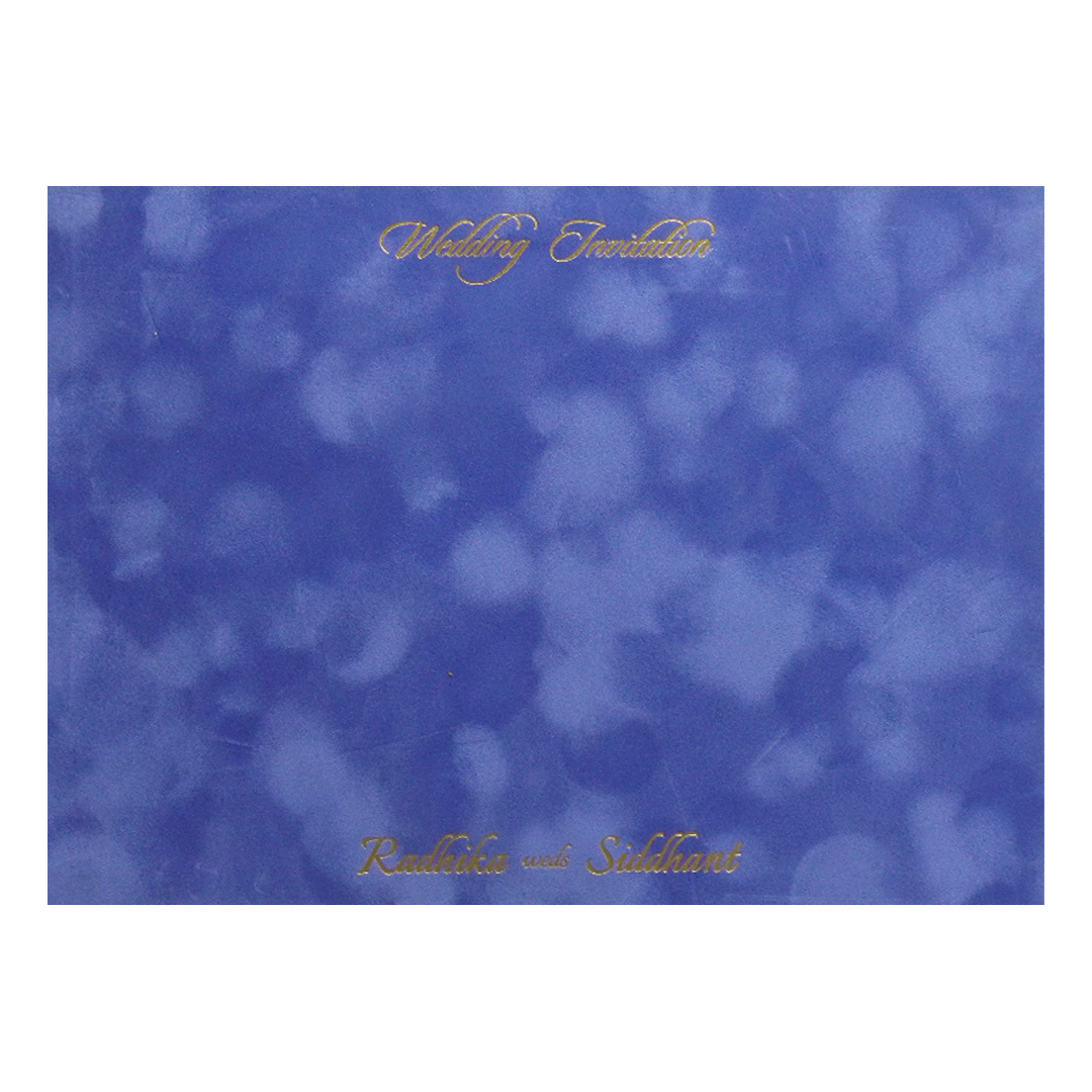 Blue Gold Velvet Floral Padded Classic Wedding Card-KMMWD1132