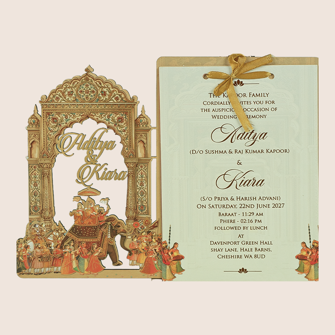 Sandal Royal Baraat MDF Laser Cut Wedding Card - KFR17070