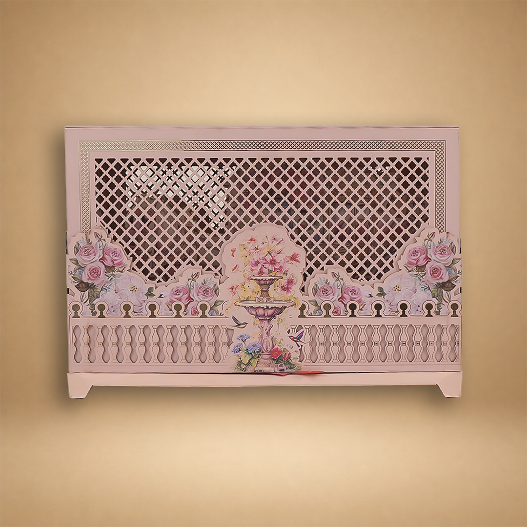 Peach Premium Floral Laser-Cut Luxury Invitation Box - KNLW20245