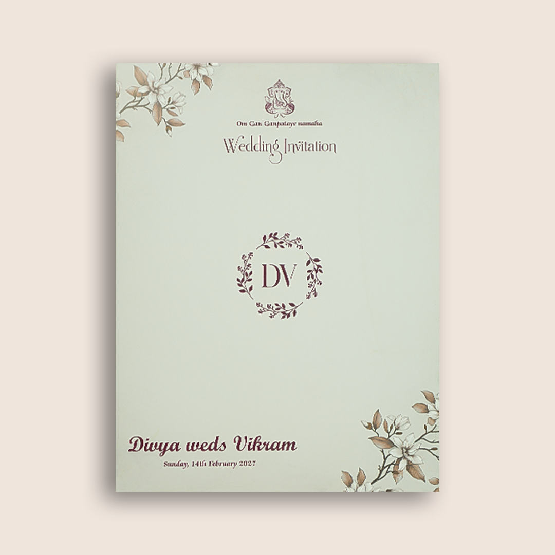 Grey Floral Door Style Padded Wedding Card - KNMO9324
