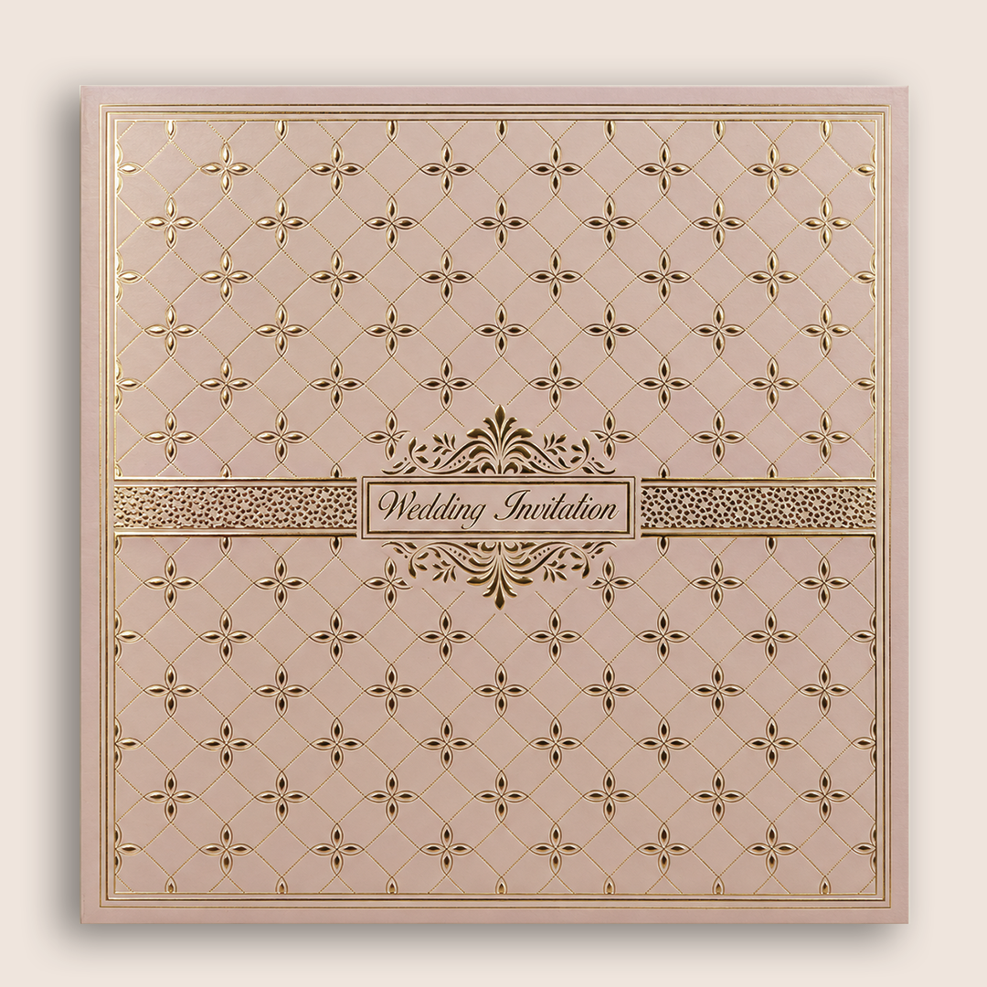 Metallic Pink Floral Pattern Wedding Invitation Card - KNPR3301P