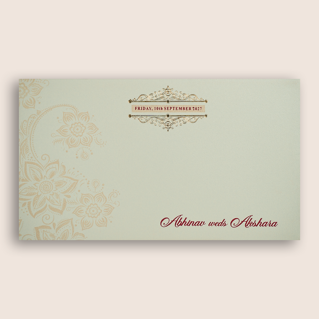 White Embossed Floral Padded Invitation Card - KPR024540