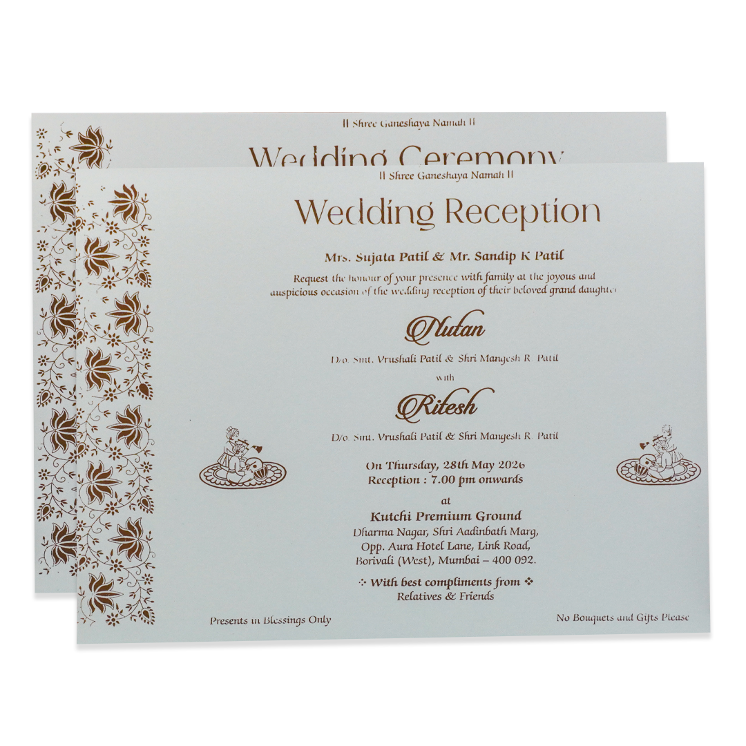 White Floral Embossed Padded Wedding Invitation - KRE28590