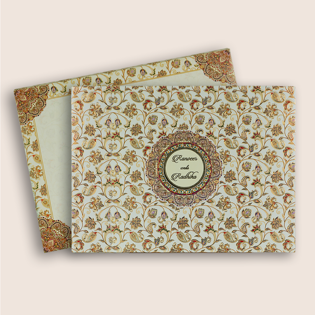 Cream Colourful Floral Wedding Card - KAA05390