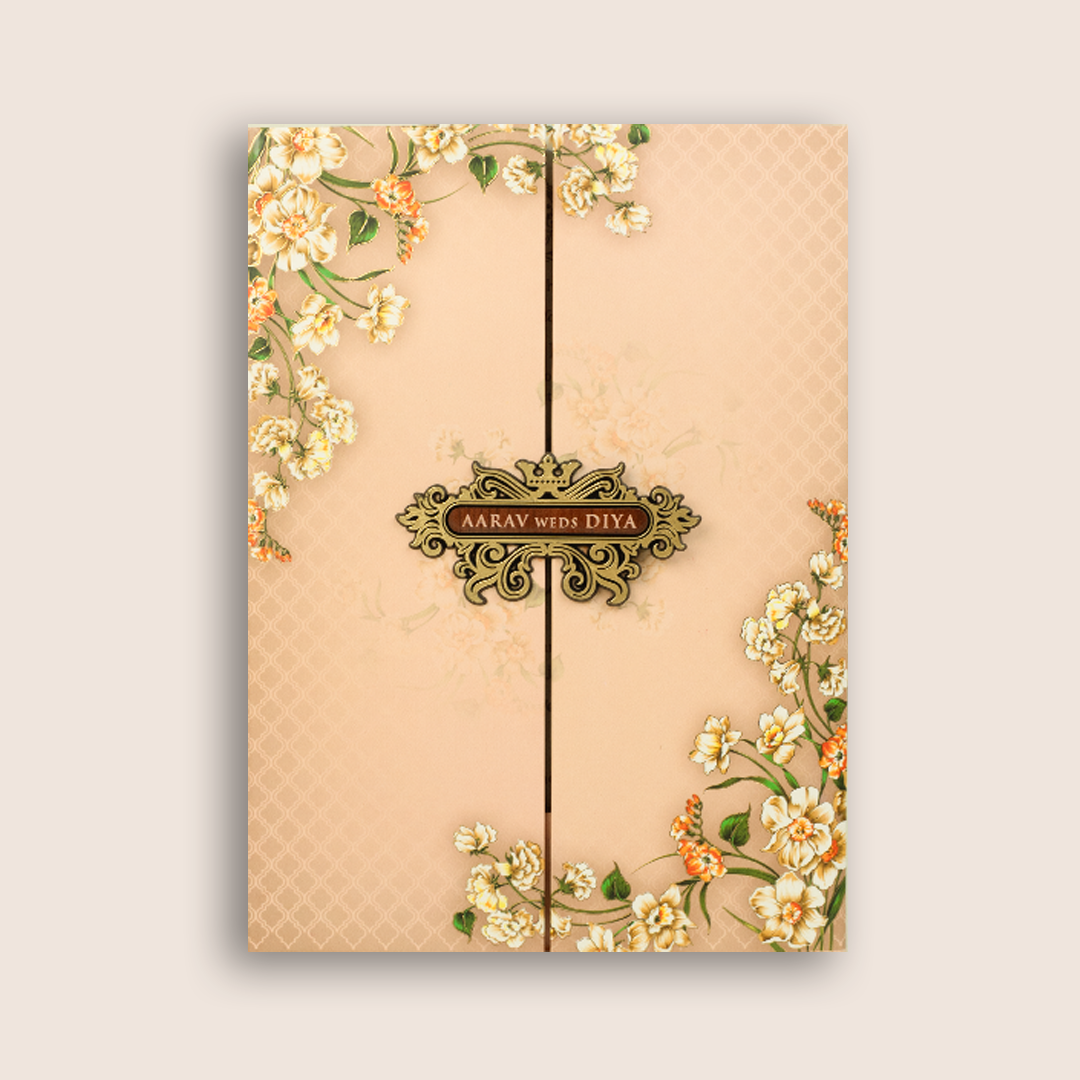 Pink Floral Padded Door Style Wedding Invitation - KVN07210