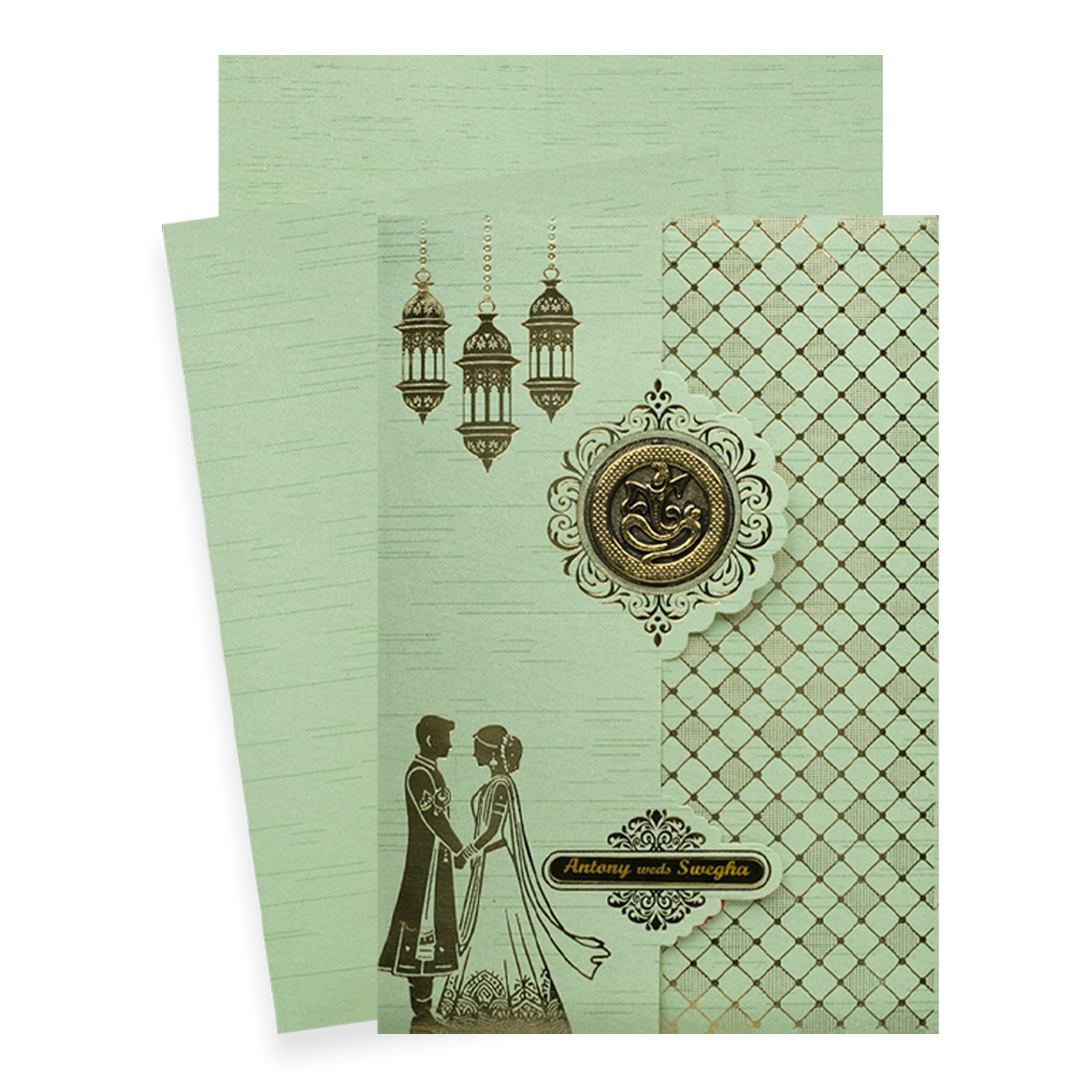 Green Floral Bride Groom Wedding Card-KNT2702GN