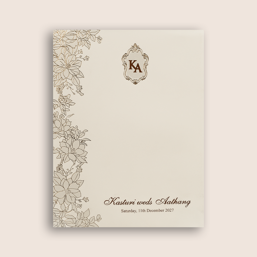 White Embossed Floral Padded Invitation Card - KPR010230