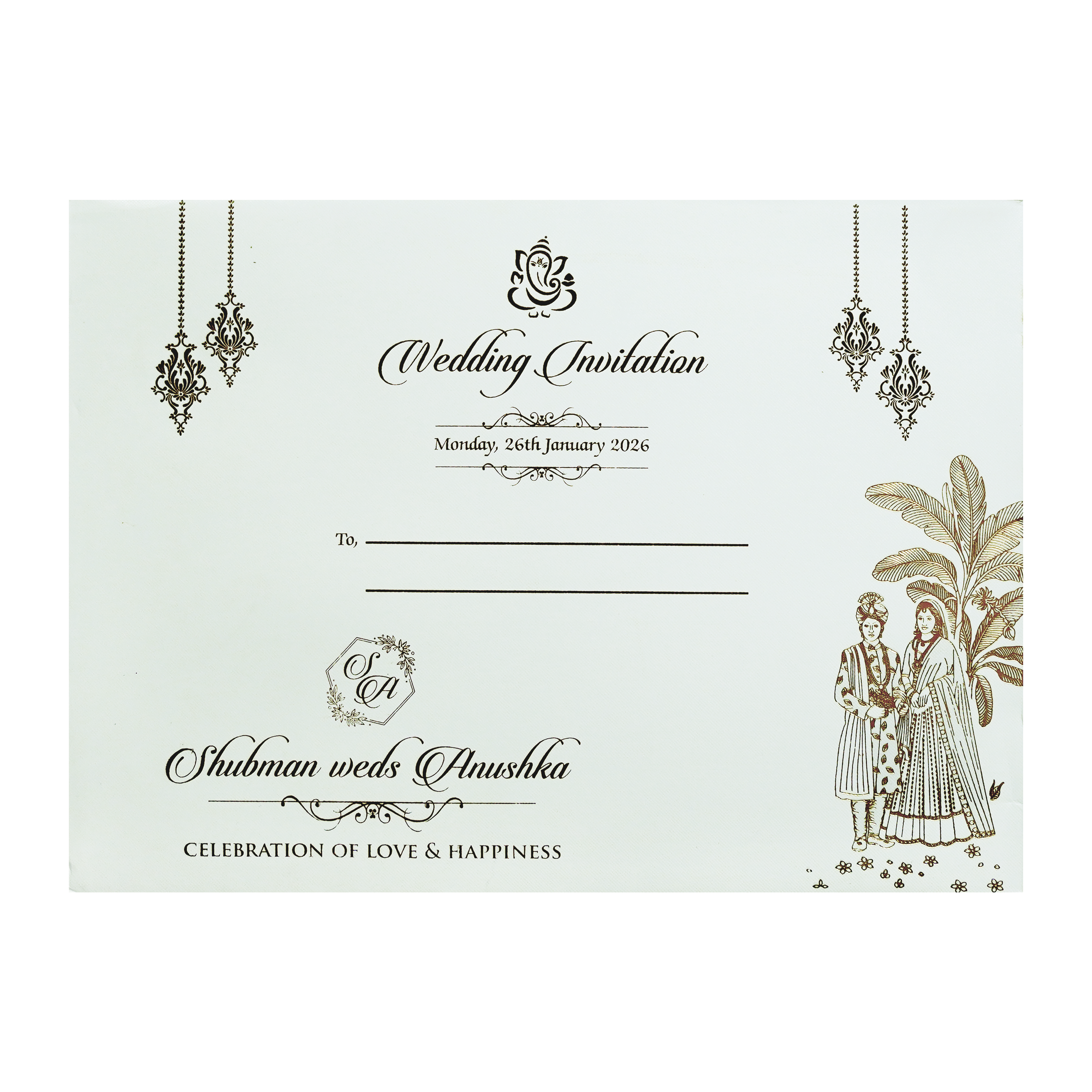 Ivory Padded Wedding Invitation Card with Embossed Floral Design-KRB09771