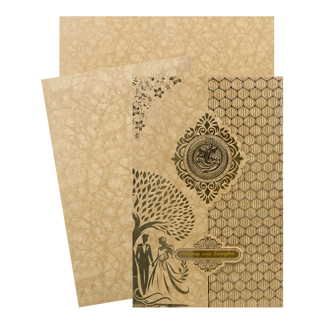 Gold Door Style Floral Bride Groom Wedding Card-KNK3603BR